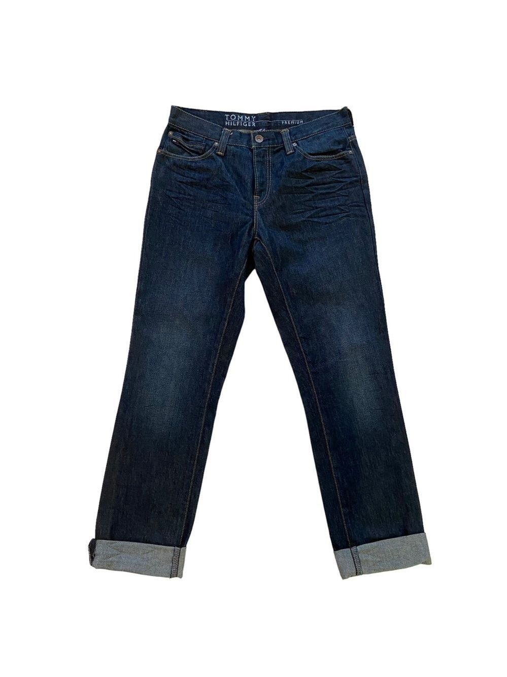Hilfiger men jeans Premium strong 100% cotton slim straight dark blue size 32